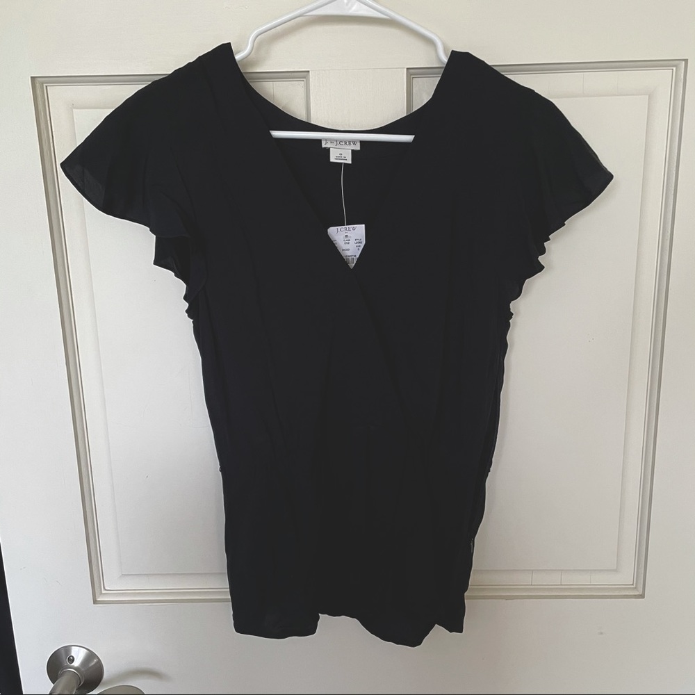 J Crew Black Short Sleeve Wrap Top Size 0 NWT